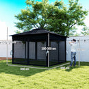 Outsunny 3x3(m) Pop Up Gazebo w/ Solar-Powered LED Lights Netting Black