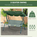Outsunny 3-person Garden Swing Chair w/ Adjustable Canopy, Green Stripes