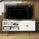 HOMCOM White TV Unit For 65 Inch TVs With 2 Open Shelves, Door And 2 Cable Holes