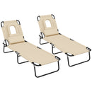 Outsunny Folding Sun Lounger Set of 2 Reclining Chair with Reading Hole