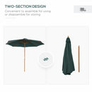 Outsunny Wooden Garden Parasol with Rope Pulley Mechanism and 8 Ribs Dark Green
