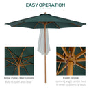 Outsunny Wooden Garden Parasol with Rope Pulley Mechanism and 8 Ribs Dark Green