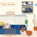 PawHut Small Animal Cage, Rabbit Guinea Pig Hutch, Pet Playhouse, Blue