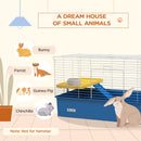 PawHut Small Animal Cage, Rabbit Guinea Pig Hutch, Pet Playhouse, Blue