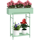 Outsunny 2 Tier Plant Stand, Metal Plant Rack with Drain Holes, Green