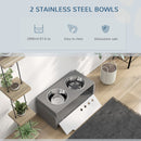 PawHut Height Adjustable Dog Feeding Storage w/ 2 Stainless Steel Bowls