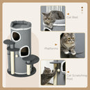PawHut Barrel Shaped Cat Tree for Indoor Cats with Sisal Scratching Posts, Grey
