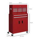 HOMCOM Top Chest and Roller Cabinet Combo Metal Tool Cabinet on Wheels Red