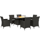 Outsunny Rattan Dining Set With Fire Pit Table And Armchairs, Black
