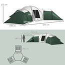 Outsunny Large Camping Tent with 3 Bedroom, Living Area and Porch for 6-9 Man