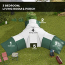 Outsunny Large Camping Tent with 3 Bedroom, Living Area and Porch for 6-9 Man