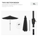 Outsunny Garden Parasol Outdoor Tilt Sun Umbrella LED Light Hand Crank Black