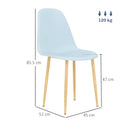 HOMCOM Dining Chairs Set of 4 w/ Curved Back, Steel Legs, Light Blue