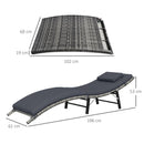 Outsunny Folding Rattan Sun Lounger with Cushion and Pillow, Grey