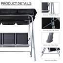 Outsunny-3 Seater Steel  Swing Bench - Black