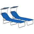 Outsunny Folding Sun Lounger Set of 2 w/ Sunshade Adjustable Backrest