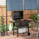 Outsunny Charcoal Grill BBQ Trolley w/ Adjustable Charcoal Height & Thermometer