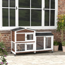 PawHut Wooden Rabbit Hutch Guinea Pig Cage w/ Wheels, Run, Ramp