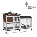 PawHut Wooden Rabbit Hutch Guinea Pig Cage w/ Wheels, Run, Ramp