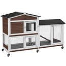 PawHut Wooden Rabbit Hutch Guinea Pig Cage w/ Wheels, Run, Ramp