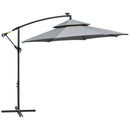 Outsunny 3(m) Cantilever Parasol Hanging Banana Umbrella w/ lights, Light Grey