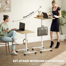 HOMCOM Natural Standing Desk Mobile Overbed Table W/ Wheels For Home Office
