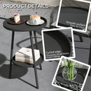 Outsunny Round Garden Table, 2-Tier Metal Patio Table Coffee Table, Black