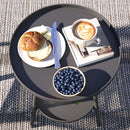 Outsunny Round Garden Table, 2-Tier Metal Patio Table Coffee Table, Black