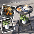 Outsunny Round Garden Table, 2-Tier Metal Patio Table Coffee Table, Black
