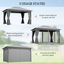 Outsunny 4 x 3(m) Patio Gazebo Garden Shelter w/ Curtains and Netting, Grey