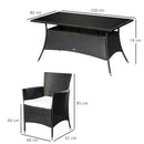 Outsunny Rattan Garden Furniture Dining Set 7 Piece - Black