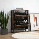 HOMCOM 2 Flip Door Shoe Cabinet With Divider For Entryway Rustic Brown