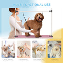 PawHut Metal Adjustable Dog Grooming Table Rubber Top 2 Safety Slings Mesh