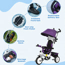 HOMCOM 6 In 1 Kids Purple Trike, Stroller With Parent Handle