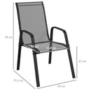 Outsunny Set of 4 Garden Dining Chair Set Outdoor w/ High Back Armrest Black