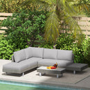 Outsunny 3pc Rattan Wicker Sofa Set with Tea Table & Cushions, Light Grey