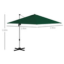 Outsunny 3 x 3(m) Cantilever Roma Parasol Garden Umbrella with Cross Base Green