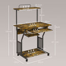 HOMCOM Rolling Computer Desk with Keyboard Tray Storage Shelves Rustic Brown