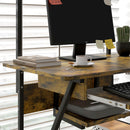 HOMCOM Rolling Computer Desk with Keyboard Tray Storage Shelves Rustic Brown