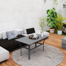 Outsunny Metal Garden Coffee Table with Slatted Tabletop, Dark Grey