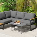 Outsunny Metal Garden Coffee Table with Slatted Tabletop, Dark Grey