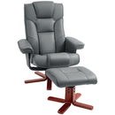 Recliner Chair with Footstool and Adjustable Backrest PU Armchair, Grey