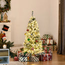 HOMCOM 4FT Prelit Artificial Snow Flocked Christmas Tree with Warm White LED Light- Green White