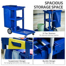 HOMCOM Cleaning Cart On Wheels, Housekeeping Trolley w/ 3 Tier Shelves, Blue