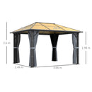 Outsunny 3 x 3.6m Hardtop Gazebo with Aluminium Frame and Curtains