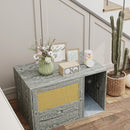 PawHut Boho Style Cat Litter Box Enclosure with Rattan Door, Scratching Mat