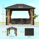 Outsunny 3.6 X 3(m) Metal Garden Hardtop Gazebo With Screened Curtain