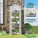 Outsunny 5 Tier Mini Greenhouse Grow House w/ Roll Up Door, White/Grey