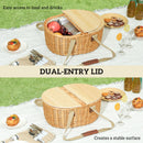 Outsunny Wicker Picnic Basket for 2 with Pine Wood Lid, Light Brown
