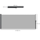 Outsunny Side Awning Retractable, Privacy Screen, 400x180cm, Light Grey